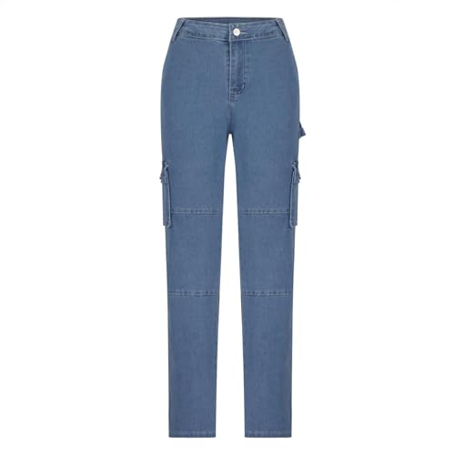 High Waisted Cargo Pants for Women Fashion Straight Wide Leg Streetwear Denim Pants Y2K Jean Trousers with Pockets4