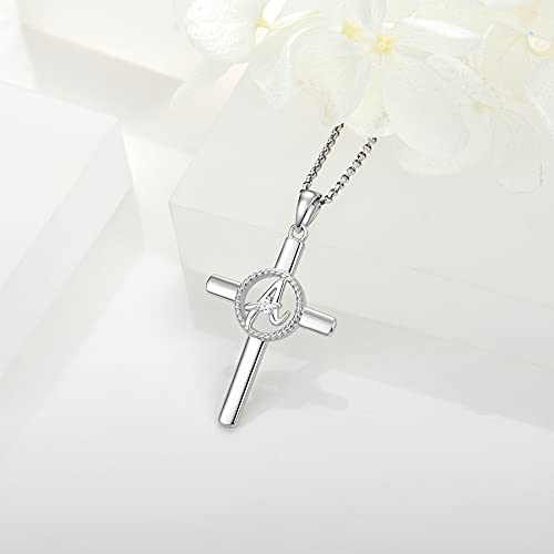 JO WISDOM Sterling Silver Letter Initail Necklaces for Women,Cross Alphabet Letter Pendant Necklace4