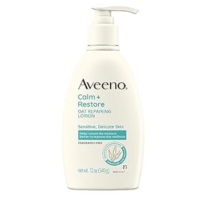 Aveeno Calm + Restore Oat Repairing Body Lotion for Sensitive Skin, Daily Moisturizer with Prebiotic Oat, Aloe & Pro-Vitamin B5 Helps Restore Skin’s Moisture Barrier, Fragrance Free, 12 oz