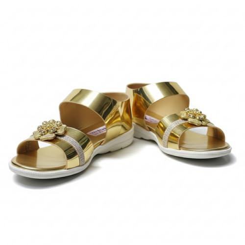 Image of 𝐓𝐫𝐞𝐧𝐝𝐒𝐭𝐚𝐭𝐢𝐨𝐧:-Girls Trendy Sandals with Holographic Floral Strap, Welcro Style, Sandals |