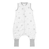 schlummersack Schlafsack mit Füßen ganzjährig 110 cm 2.5 Tog Bambus-Musselin Sterne grau | Kinder Schlafsack mit Beinen und verlängerten Bündchen für eine Körpergröße 110-120cm |