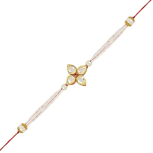 Image of I Jewels Rakshabandhan Designer Handcrafted Pearl & Kundan Rakhi With Roli Chawal for Brother /Bro /Men