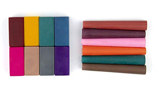 Image of Azafran - Hypoallergenic, Plant-Based, Non-Toxic - Combo Set with 8 Block & 6 Pencil Crayons, Multi-Color - Perfect for Pre-School Drawing