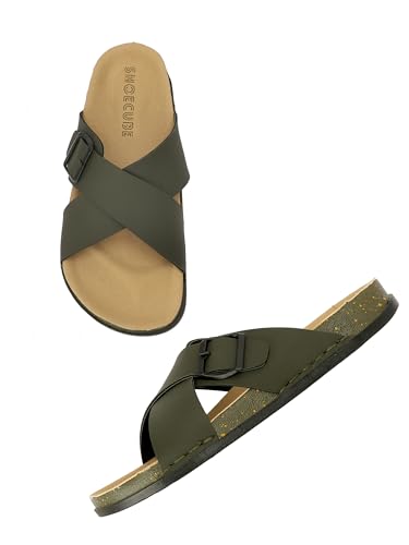 Image of Men Cross Strap Buckle Slippers | Casual Sandals for Men | Comfortable Footwear | Stylish Slip-On Sandals | Anti-Slip Rubber Sole