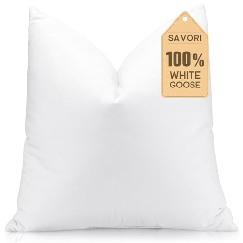 SAVORI Down Feather Throw Pillow Inserts 24x24 Euro Pillow Inserts Soft Fluffy Throw Pillows with Cotton Cover Decorative Throw Pillows for Couch Sofa Bed-White