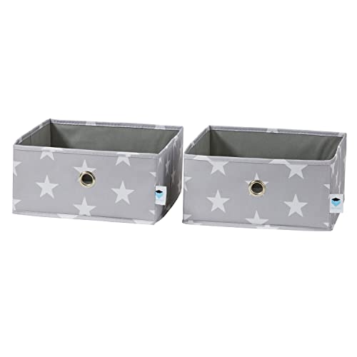 LOVE IT STORE IT - Sistema de organización de cajones de 2 piezas - Organizador para armario - Juego con dos cajas grandes - Reforzado con cartón - Gris con estrellas - 30 x 30 x 15 cm