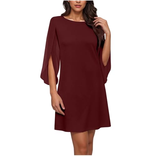 Women's Round Neck Dress Half Bell Sleeve Business Casual Loose Fit Mini Dresses Flowy Fashion Solid Color Clothes S-2XL