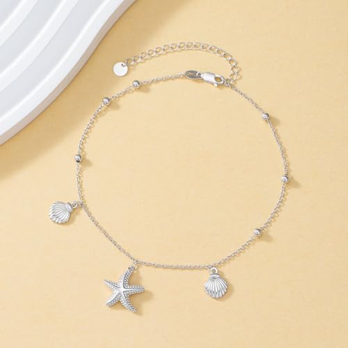Image of 925 Sterling Silver Layered Ankle Bracelets for Women Jewelry Gifts | 925 Sterling Silver Layered Sea Turtles /Elephant /Wave Anklet Animal Bracelet Summer Ocean Beach Jewelry Gifts for Women