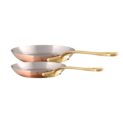 Mauviel Set de 2 Poêles Cuivre Poli & Inox M'200 B 2mm Poignées Laiton Fabrication Française