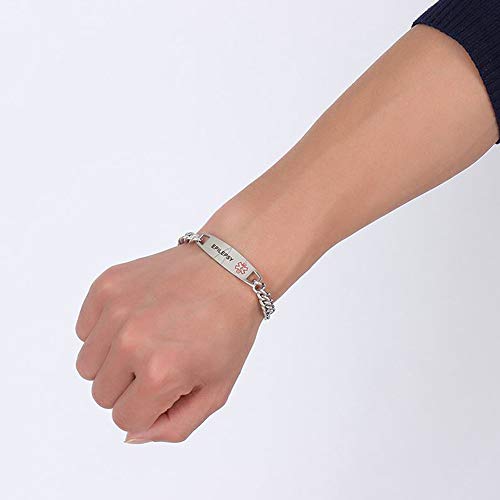 Ttvovo Medical Alert Id Bracelets For Men Women Stainless Steel Sos Emergency Medical Bracelets Link Chain Bracelet Identification Doctors Engravable Jewelry Gifts For Boys Girls, 8.7Inches, Epilepsy #TOP3
