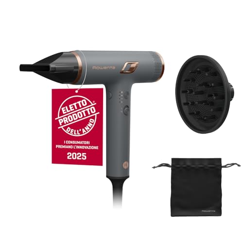 Rowenta Nano Asciugacapelli Compatto ad Alta Velocità 1700 W, Boost di Ioni Antistatici e Sensore di Temperatura per Capelli Setosi e Luminosi, Leggero, 3 Impostazioni di Velocità/Temperatura, HY8120