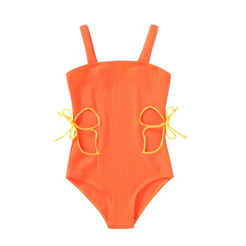 Image of Girls Swimsuit One Piece Bathing Suit Adjustable Straps Solid Color Cut Out Butterfly Girls' Swimwear for 7-14Y