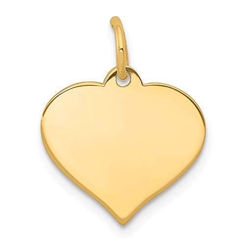 Solid 14k Yellow Gold Heart Disc Charm Engravable Pendant - 18mm x 14mm