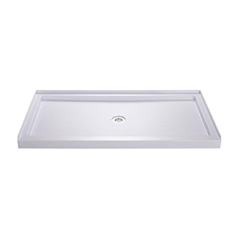 DreamLine SlimLine 32 in. D x 54 in. W x 2 3/4 in. H Center Drain Single Threshold Shower Base in White, DLT-1132540 Cover