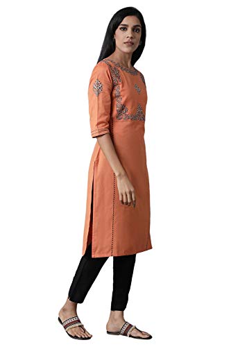 Image of W for Woman Women's Cotton Blend Straight Fit Embroidered Straight Kurta