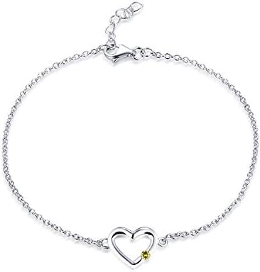 JO WISDOM Women Bracelet,925 Sterling Silver Birthstone Heart Link Bracelet with AAA Cubic Zirconia Birthstone,18cm+2cm Adjustable