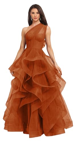 Tulle One Shoulder Prom Dresses 2026 Pleated Tiered Ball Gown Princess Ruffles Layer Formal Evening...
