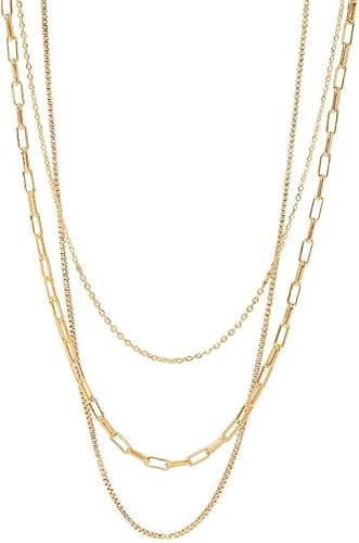 Herringbone Necklace for Women, Dainty Gold Layered Choker Necklace,14k Gold Plated Snake, Gold Paperclip Chain Choker Necklaces, Simple Gold Layered Necklaces, Gold Jewelry Gift for Women Girls