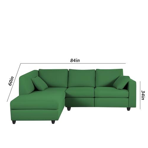 Image of Florian LHS 4 Seater L Shape Sofa Set for Living Room (Green Fabric) Premium Fabric Sofa