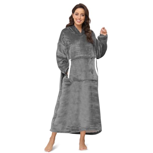 Sendowtek Übergroße Hoodie Decke Damen Oversized, Sherpa Deckenpulli Weich Super Warme Komfortable Pullover Decke mit ärmeln und Kapuze für Damen...