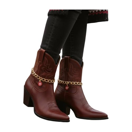 2PCS Gold Boot Chain Anklet Pair – Minimal Curb Chain With Red Snowflake Charm, Adjustable 12