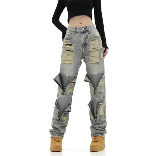 Men Personality Straight Tube Washing Destruction Jeans Couple Casual Pants3