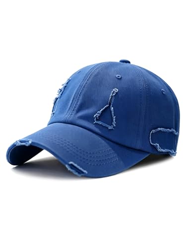 Image of Unisex Ripped Distressed Denim Ring Baseball Cap Hip Hop Vintage Dad Hat Adjustable