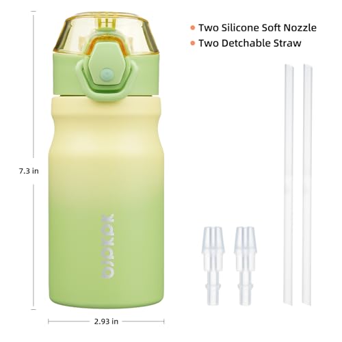 Image of BJPKPK 14 oz Insulated Water Bottle, Straw, Handle, Stainless Steel Flask | Leak Proof Locking Lid, Double Wall Vacuum, Keeps Hot /Cold, BPA Free, Dishwasher Safe, Travel & Sports, Lime