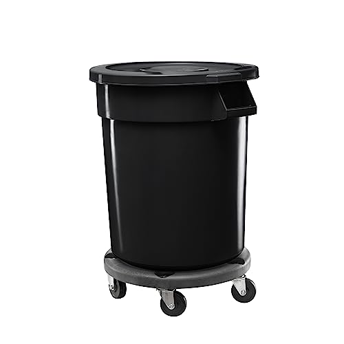 20 Gallon Black Round Commercial Trash Can with Lid and Dolly, Mobile Waste Container for Сleaners Parks, Sidewalks, Roadside or Yard, Dog Poop Trash Can, Outdoor Multi-Purpose Cart with Wheels