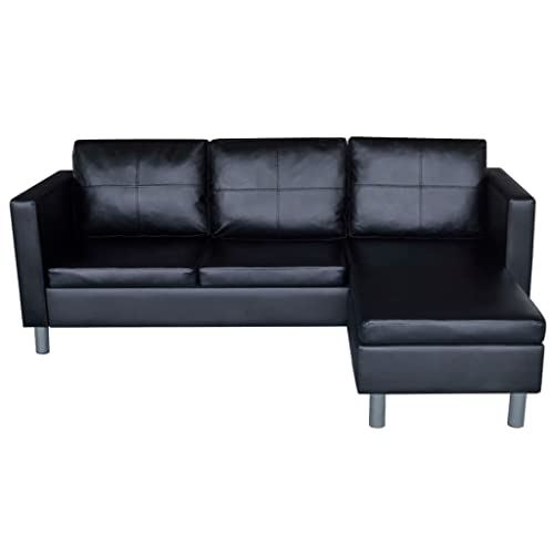 Willood L-förmiges Sofa 3-Sitzer Kunstleder Ecksofa 3er Loungesofa Eckcouch Couch Wohnlandschaft Schwarz – Bild 6