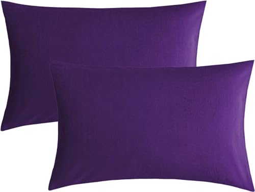 Image of Soft Pillow Covers 20 x 30 Inches - 100% Egyptian Cotton 400 Thread Count Set of 2 Pillow Cover Set Envelope Closure Hotel Quality Pillowcase - Plum