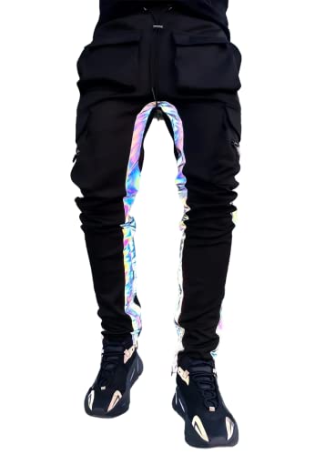 LZLRUN Rainbow Reflective Striped Pants Men Brand Hip Hop Dance Fluorescent Trousers Casual Harajuku Night Sporting Jogger3