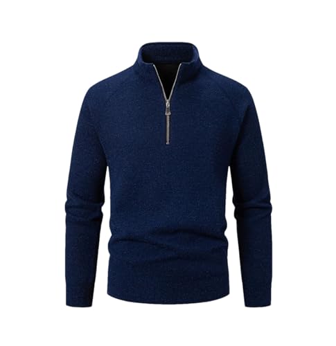 Men's Winter Half Zip Stand Collar Knitted Pullover - Solid Color Casual Outerwear Sweater