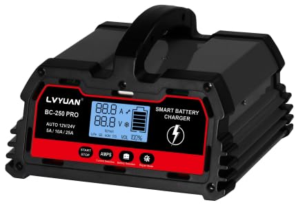 LVYUAN12V/24V Car Battery Charger with Trickle Charger Automotive Smart Battery Charger, Smart Battery Maintainer, 10A/20A for Car Truck Motorcycle LiFePO4 Lithium and Lead Acid Batteries