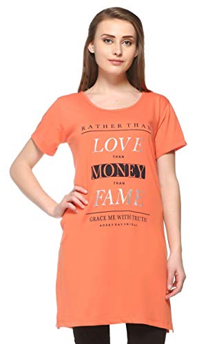 Image of In Love Women's Printed Cotton Plus Size Longline T-Shirt Half Sleeve with Pockets Pack of 2
