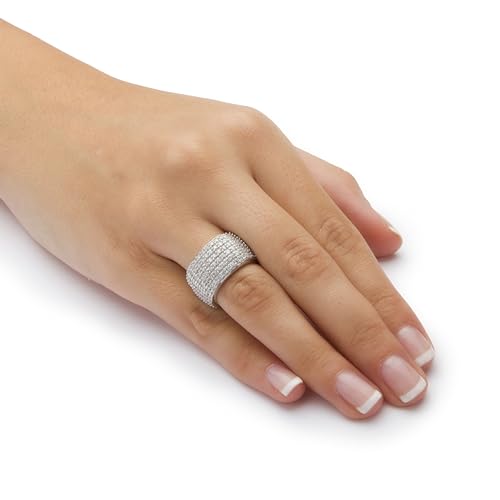 PalmBeach Sterling Silver Round Cubic Zirconia Pave Multi Row Bridal Eternity Ring Sizes 6-103