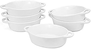Foraineam 6-Pack Porcelain Ramekins, 10 Ounce Oval Ceramic Creme Brulee Souffle Baking Ramekin
