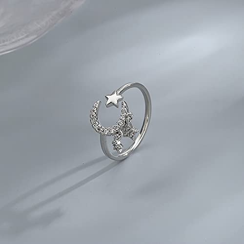Crescent Moon Star Open Rings for Women Cubic Zirconia Dangle Tassel Adjustable Stacking Statement Knuckle Finger Ring Promise Wedding Promise Fashion Jewelry Daughter3