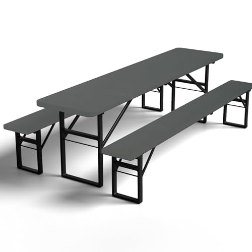 GFCC Bierzeltgarnitur Auflagen Set 3-teilig aus 1 Hussen für Biertische und 2 Bierbankhussen Elastische Hussen für Biertischgarnitur Waschbare für Outdoor-Bankette(Grau 220x50cm)