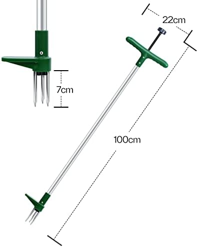 Ohuhu Weed Puller Stand Up Weeder Hand Tool with 3 Claws and Foot Pedal, Long Handle Garden Weeding Tool Standup Lawn Garden Tool for Dandelion, Standup Weed Root Pulling Tool and Picker, Length 1m