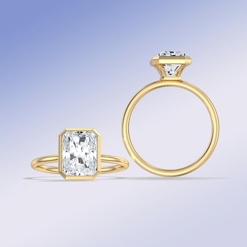 KSTYLE 14K Gold Plated 2CT Round/Oval/Radiant Cut Moissanite Engagement Ring Promise Ring Wedding Ring Ideal Gift Rings for Women (D Color VVS1 Clarity)2