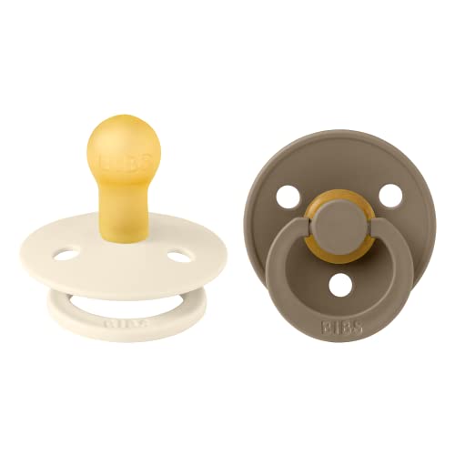 Image of BIBS Pacifiers | Natural Rubber Baby Pacifier | Set of 2 BPA-Free Soothers | Made in Denmark | Dark Oak /Ivory | Size 0-6 Months | Natural Rubber | BPA-Free | Danish Design | Airflow Holes | Comfort Shield