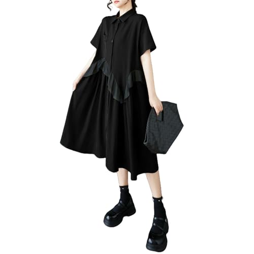 Robe chemise ample à volants en maille pour femme au style sombre et fluide