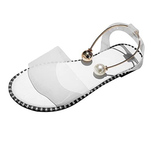 ZTFYKLIN Sandalias Con Cuña Mujer Color Sólido Pvc Estilo Resbalón En De Pescado Sandalia Plana Dorada (White, 39) Women Sandals Summer Verano Comodas Para Pie Ancho Zapatos Comodos Squecher