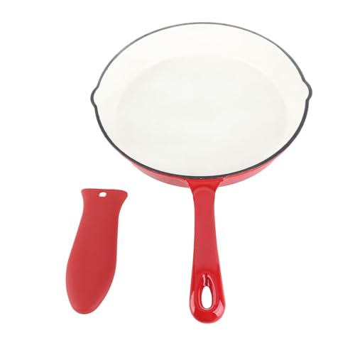 Adfaga Premium-Pfanne aus emailliertem Gusseisen, robuste Küchenbratpfanne mit ergonomischem langen Griff zum Kochen auf dem Herd, im Ofen, Rot, 25 cm Durchmesser Adfaga Premium-Pfanne aus emailliertem Gusseisen, robuste Küchenbratpfanne mit ergonomischem langen Griff zum Kochen auf dem Herd, im Ofen, Rot, 25 cm Durchmesser