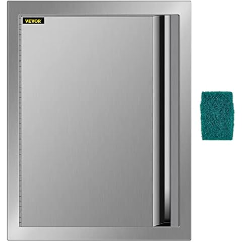 Mophorn Kamintür 43x61cm BBQ Tür Edelstahl Grilltür Putztür für die Außenküche, Silber Cover