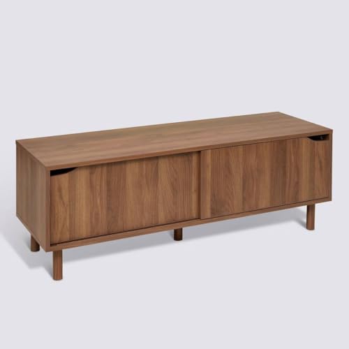 PEGANE Meuble TV avec 2 Portes coulissantes Coloris Effet Bois foncé - Longueur 120 x Profondeur 40 x Hauteur 42 cm