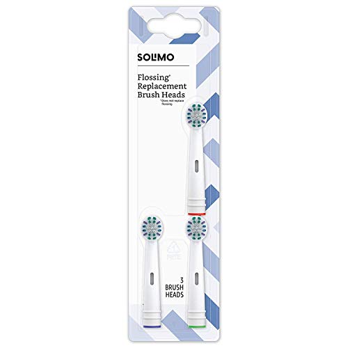 Amazon Brand – Solimo Flossing Replacement Brush Heads, 3 Count (Fits Most Oral-B Electric Toothbrushes)