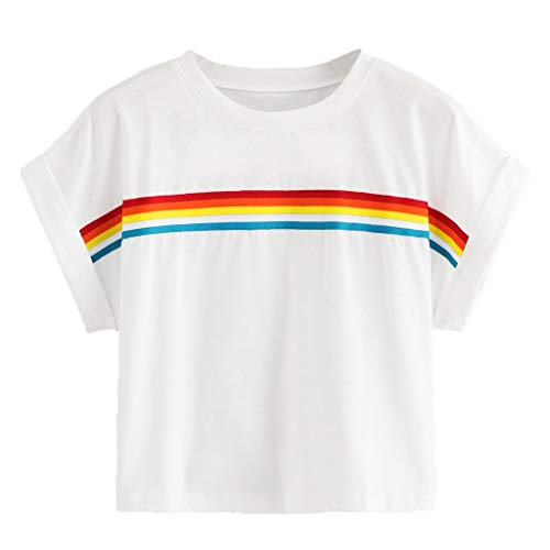 Weant Damen Sommer Bauchfrei T-Shirt, Mädchen Teenager Mode Kurzarm O Neck Regenbogen Shirt Casual Crop Tunika Oberteile Shirt Bluse Tops