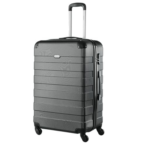 Monzana® Koffer Essential Größe XL Reisekoffer 120 Liter Volumen Hartschale Gel-Griffe 4 Rollen Kantenschutz Hardcase Schloss Füße Trolley Rollkoffer Schwarz